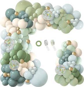 lot 2854 image: iLaFm 150Pcs Dusty Blue Green Balloon Garland Arch Kit, Ash Mist Green Haze Fog Blue Sand White Gold Balloons for Baby Shower Jungle Safari Woodland Wild One Bridal Birthday Party Decorations