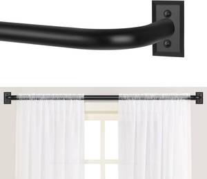 lot 2858 image: TANGWIN Black Wrap Around Curtain Rods 28 to 48Blackout Heavy Duty Adjustable Window Curtain Rod for Bedroom Kitchen,Modern Industrial Curved French Return Metal Drapery Rods Easy Install,Matte Black