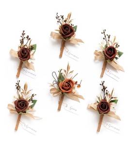 lot 2868 image: Lings moment Boutonniere for Men, 6pcs Groom Groomsmen Boutonniere, Artificial Flowers for Wedding DecorPromHomecoming, etc.Terracotta Orange