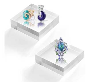 lot 2872 image: SAMYUCHO Acrylic Base Stand 2 Pieces Acrylic Blocks for Display 4 X 4 X 1 Inch Clear Polished Block Square Cube Riser Display Pedestal Stands for Jewelry Perfume Ring Collection Props Cake