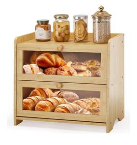 lot 2880 image: GHWIE Double Layer Bamboo Bread Box for Kitchen Counter,Large Capacity Bread Storage Bin,Bread Container with Acrylic Wavy Door Panel (Natural, Medium)