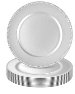 lot 2896 image: 10Pcs Silver Charger Plates Bulk Wedding - 13 Premium Silver Chargers for Dinner Plates, Decorative Charger Plates for Events & Parties