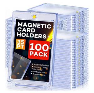 lot 2901 image: 100ct Magnetic Card Holders, Magnetic 35pt One Touch Card Holders, U-V Protection Hard Plastic Display Case for Trading, Sports, Baseball, Football, Game Cards