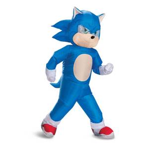 lot 2908 image: Disguise Sonic Inflatable Kids Costume, Official Sonic Move 3 Inflating Costume with Fan, One Size Child