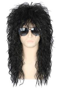 lot 2911 image: Topcosplay Mens 80s Black Mullet Wigs Male Hair Punk Heavy Metal Rocker Wig