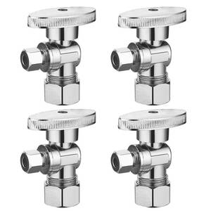 lot 2921 image: (4 Pack) BH Angle Stop Valve 12 Nominal Comp x 38 OD Comp, Quarter Turn Angle Stop Valve, Chrome Plated Brass, for Bathroom Toilet Kitchen Shower Plumbing