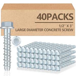 lot 2926 image: Tandefio 40 Pack 12 x 3 Concrete Screw Anchor Galvanized Large Diameter Heavy Duty Plated Concrete Anchors for Masonry Brick Anchoring Block Decking Framing Hex Drive