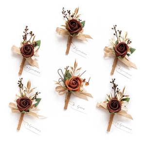 lot 2929 image: Lings moment Boutonniere for Men, 6pcs Groom Groomsmen Boutonniere, Artificial Flowers for Wedding DecorPromHomecoming, etc.Terracotta Orange