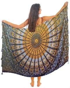 lot 2945 image: Cotton Beach Sarong for Women and Men with Tassels 2024 Oversized Pareo Skirt Wrap Ladies - Pool Swimsuit Coverup Black Gold Turquoise Indian Mandala Tapestry Wall Hanging