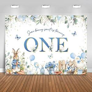 lot 2952 image: Fitumiw Bunny 1st Birthday Backdrop 7x5ft Easter Rabbit First Birthday Party Decorations Background Eucalyptus Leaves Fence Banner Photo Booth Props