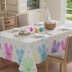 lot 2956 image: XCHI Colorful Dots Cute Bunny Watercolor Rabbits Easter Tablecloth Rectangle Table Cloth Washable Table Covers for Indoor Dining Home Party Decorations 60x84 Inch