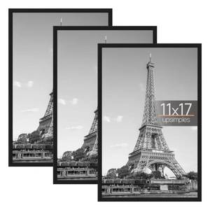 lot 2960 image: upsimples 11x17 Picture Frame Black 3 Pack, Scratch-Proof 11 x 17 Poster Frames for Photo Gallery - Slide-In Strips, Horizontal or Vertical Wall Mounting