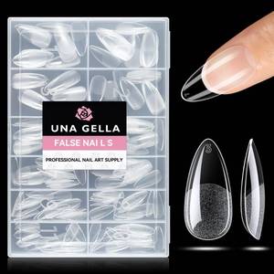 lot 2962 image: UNA GELLA Almond Nail Tips 216pcs Medium Almond Press on Nails Pre-shape Gel Fake Nails for Full Cover Acrylic French False Nails For Nail Extension, DIY Salon 12 Sizes Gelly Tips