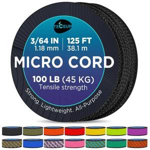 lot 2973 image: TECEUM Micro Paracord Black 1.18 mm x 125 ft Micro Utility Cord Thin Braided Paracord Rope Nylon Polyester Wind Chime Replacement Survival Strong String 016c
