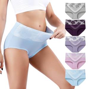 lot 2987 image: Honzadar Womens Cotton Underwear with Tummy Control & High Waist, 5-Pack Full Coverage Briefs medium