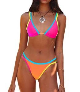 lot 2988 image: SherryDC Womens Sexy Triangle Bikini Tie Back High Cut String Swimsuit Color Block Bathing Suit small