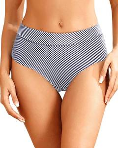 lot 2990 image: Tempt Me Women Mid Waist Stripe Bikini Bottoms - Full Coverage Bathing Suit Swim Bottom Swimsuit Swimwear M