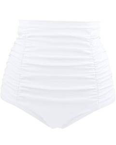 lot 2994 image: Tempt Me Womens High Waisted Swimsuit Bottom White Tummy Control Ruched Bikini Bottom Vintage Swim Bottom Tankini Briefs L