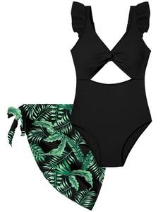 lot 4000 image: ADIRUN Bathing Suit for Girls 10-12 Girl Swimsuit Cut Out Ruffle One Piece Swimsuit Twist V Neck Girls Swimwear with Cover Up Skirt Solid Color Purple 11-12 Years