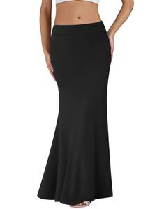 lot 4004 image: KIFOVEN Womens Foldover High Waist Maxi Skirt Stretchy Comfy Flare Long Skirts 2026 Fashion A-Line Flowy Casual Skirt Solid Black Small