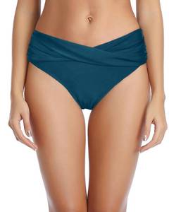 lot 4005 image: Tempt Me Women Blue Green Twist Bikini Bottom Moderate High Cut Bathing Suit Bottoms Ruched Swimsuit Bottom S