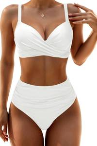 lot 4006 image: Aqua Eve Women Underwire Bikini Set - High Waisted Two Piece Swimsuit Tummy Control Bathing Suit 2025 Push Up Swimwear White M