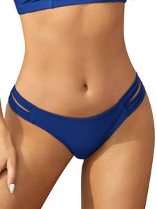 lot 4013 image: SHEKINI Bikini Bottoms Strappy Low Rise Brazilian Thong Sexy Swim Bottom for Women Sapphire Blue Large