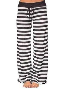 lot 4023 image: iChunhua Womens Cotton Lounge Pants Stretchy Casual Stripe Lounge Jogger Pants BlackX-Large