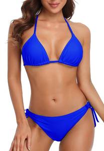lot 4031 image: CharmLeaks Women Halter Bikini Tie Side 2 Piece Swimwear Triangle Bathing Suit S
