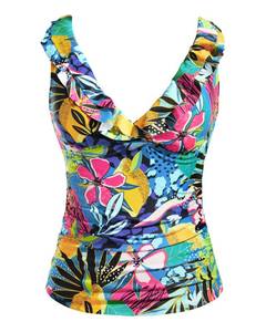 lot 4034 image: Yonique Womens Tankini Top Only Tummy Control Bathing Suit Top Ruffle Swimsuit Top V Neck Swim Tank Top No Bottom Colourful Flowers L