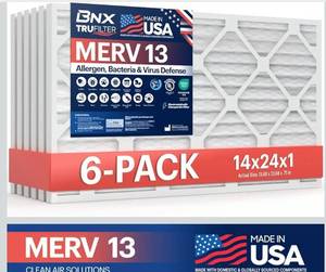 lot 3005 image: BNX TruFilter 14x24x1 Air Filter MERV 13 (6-Pack) - MADE IN USA - Electrostatic Pleated Air Conditioner HVAC AC Furnace Filters for Allergies, Pollen, Mold, Bacteria, Smoke, Allergen, MPR 1900 FPR 10