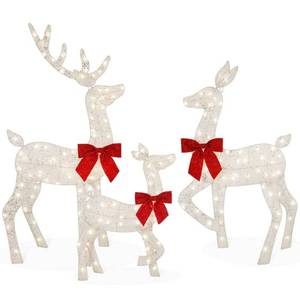 lot 3013 image: Best Choice Products 4ft 3-Piece Lighted 2D Christmas Deer Set Outdoor Yard Decoration w 175 LED Lights  Stakes - White - Retail $157