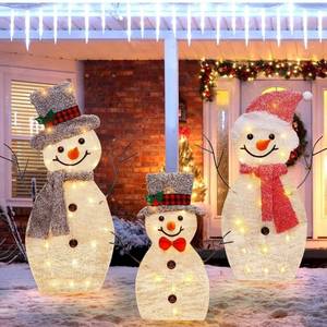 lot 3016 image: ATDAWN Light Up Snowman Family, Pre-Lit 60 Lights Christmas Collapsible Snowman Outdoor Decoration, Outdoor Lighted Snowman Christmas Yard Decorations, SF02