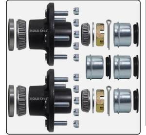 lot 3019 image: 2 Sets Trailer Hub Kit 5 Bolt 4.5 for 3500 lb Trailer w Dust Cap & Rubber Plug