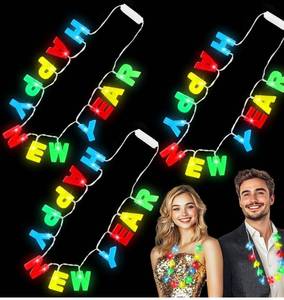 lot 3025 image: 3 Pack Light Up Happy New Years Necklaces New Years Eve Party Supplies for Adult, Colorful Nye Necklaces with 14 Leds 3 Modes Glow In the Dark Party Accessories New Years Birthday Party Favors