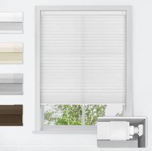 lot 3046 image: LazBlinds No Tools No Drill Cordless Cellular Shades, Light Filtering Honeycomb Shades for Home, Thermal Insulation Blinds for Windows, 34 W x 48 H, White