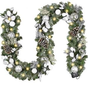 lot 3051 image: Valery Madelyn 9 Feet Pre-Lit Christmas Garland with Lights for Mantle, Lighted Outdoor Xmas Garland with Snowy White Ball Pinecones for Home Stairs Fireplace Table Centerpiece Indoor Holiday Decor