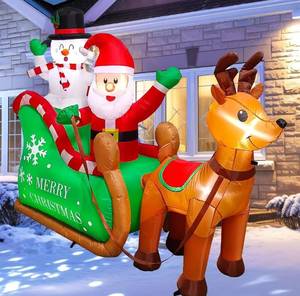 lot 3055 image: 7.2 FT Long Christmas Inflatables Santa Claus on Sleigh with Snowman & Reindeer, LEDs Build-in Blow Up Christmas Yard Inflatable Decoration for Outdoor Indoor Garden Lawn