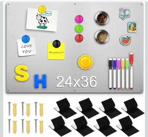 lot 3059 image: 24 x 36 Magnetic Board, Silver Magnet Bulletin Board to Display Magnetic Letters, Metal Board for Wall, Refrigerator Photo, with Dual Lock Tape and Screws, Marker Pen