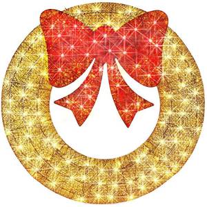 lot 3079 image: Best Choice Products 48in Pre-Lit Outdoor Christmas Wreath  LED Metal Holiday Decor w 140 Lights  Bow - GoldRed