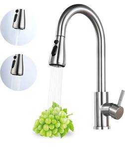 lot 3082 image: Kitchen Faucet with Pull Down Sprayer, High Arc Brushed Nickel Single Handle Kitchen Sink