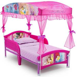 lot 3093 image: Delta Children Disney Princess Plastic Toddler Canopy Bed  Pink