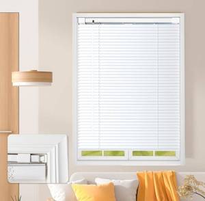 lot 3112 image: No Tools No Drill Cordless Mini Blinds, 1 L-Shaped Slats Light Filtering Shades, Horizontal Vinyl Blinds for Indoor Windows, White,25.5 Wx 48 H