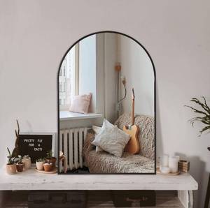 lot 3115 image: Abelockand Arch Mirror, 24 x 36 Inch Black Arch Mirror for Wall, Black Metal Framed Bathroom Mirror, Black Vanity Mirror for Bathroom