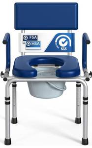lot 3126 image: Drop Arm Bedside Commode, Commode Toilet with Padded Seat and Backrest, 400lbs Capacity, 6.3QT Removable Bucket and Splash Guard, Adjustable Height Portable Toilet for Adults, Blue