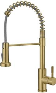 lot 3130 image: FLG Gold Kitchen Faucet with Pull Down Sprayer