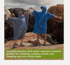 lot 3141 image: ATEPA Wearable Sleeping Bag, Recycled Insulated Water-Resistant Camping Blanket Poncho, Ultralight Packable Hooded Stadium Blanket for Outdoor Sports Fishing Backpacking Hiking Cold Weather, Blue