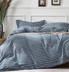 lot 3146 image: JELLYMONI Cotton Duvet Cover Full Size - Blue Pinstriped Comforter Cover with Button 100% Washed Cotton 3PCS Breathable Soft Solid Bedding Set Duvet Cover 80x90in &amp 2 Pillowcases (NO Comforter)