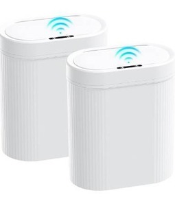 lot 3147 image: jinligogo 2 Pack 5 Gallon Bathroom Trash Can with Lid, Automatic Motion Sensor White Trash Can, Touchless Slim Waterproof Garbage Bin for Kitchen, Bedroom, Office, and Bathroom