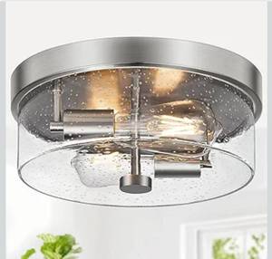 lot 3153 image: Flush Mount Ceiling Light Fixtures, 2-Light 12 Inch Brushed Nickel Close to Ceiling Light Fixtures with Seeded Glass Shade Ceiling Light Fixture for Porch, Hallway, Bathroom, Dining Room and Foyer